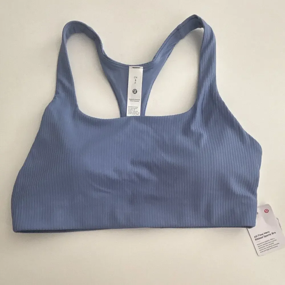 lululemon All-Time Hero Ribbed Sports Bra Padded Wireless Racerback Blue S B/C
